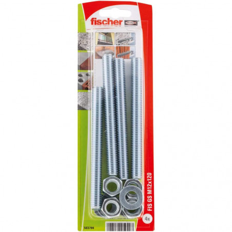 Threaded rod 12x120 mm with nut and washer, 4 pieces en ligne